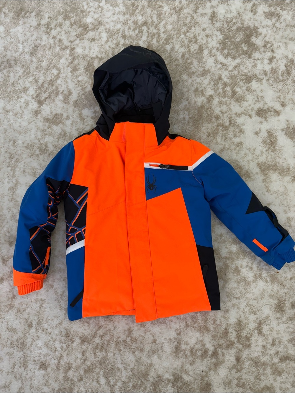 Spyder Kids Orange and Blue Hooded Puffer Jacket